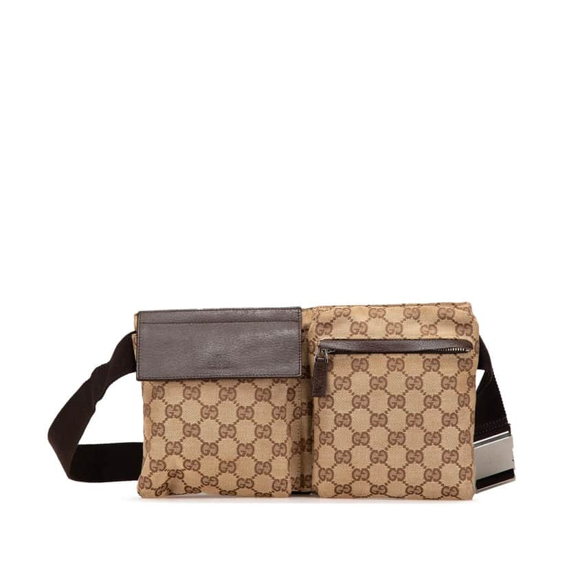 Gucci GG Canvas Double Pocket Belt Bag Brown Canvas Good condition - Front View