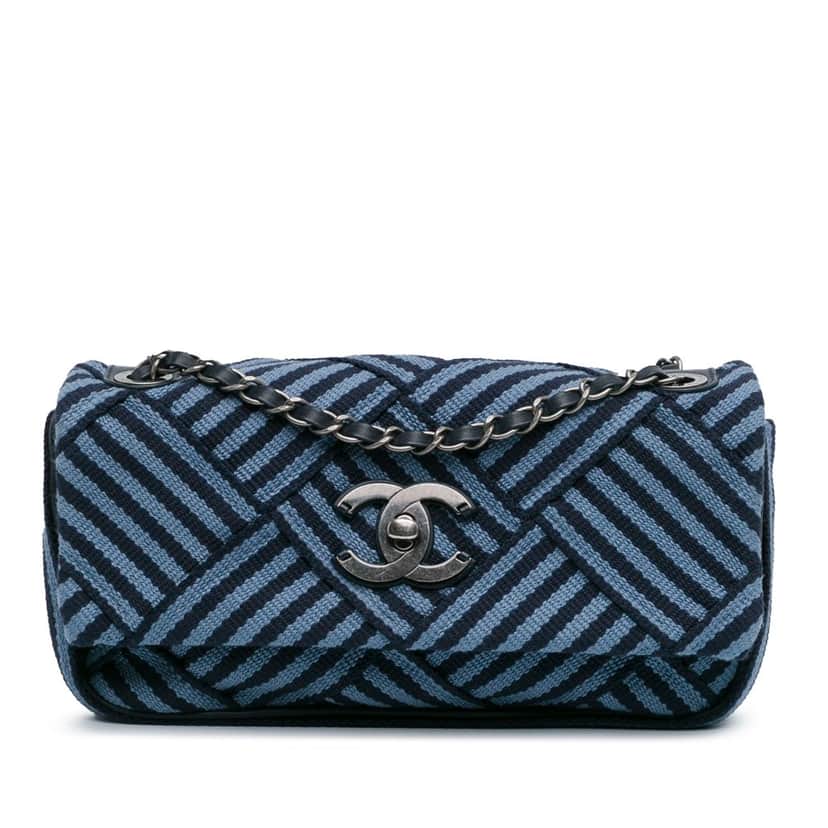 Chanel Canvas Stripe Flap Bag Blue Canvas Good condition - Front View