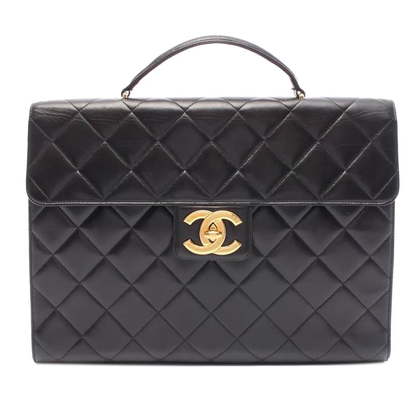 Chanel CC Quilted Lambskin Flap Briefcase Black Leather Good condition - Front View