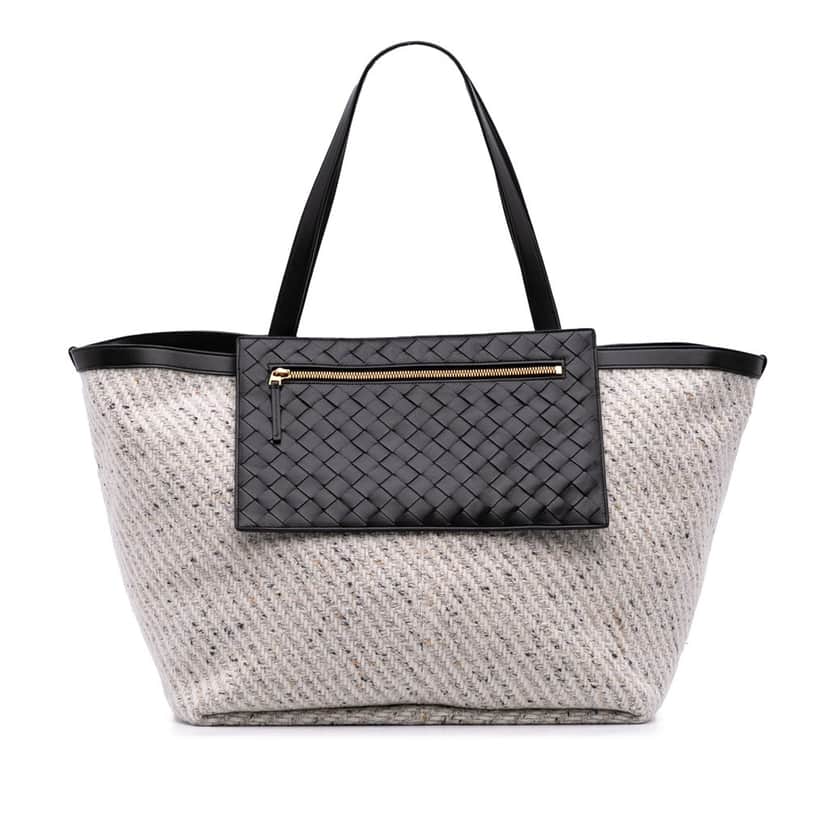 Bottega Veneta Large Wool and Calfskin Flip Flap Tote Grey Wool Good condition - Front View