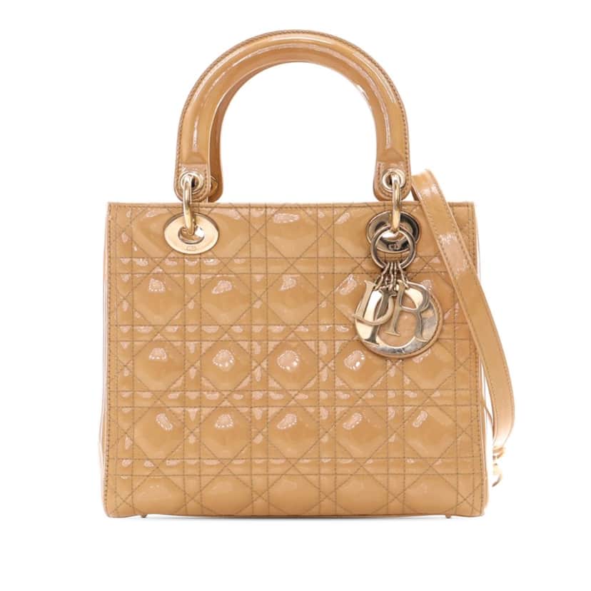 Dior Medium Patent Cannage Lady Dior Brown Leather Good condition - Front View