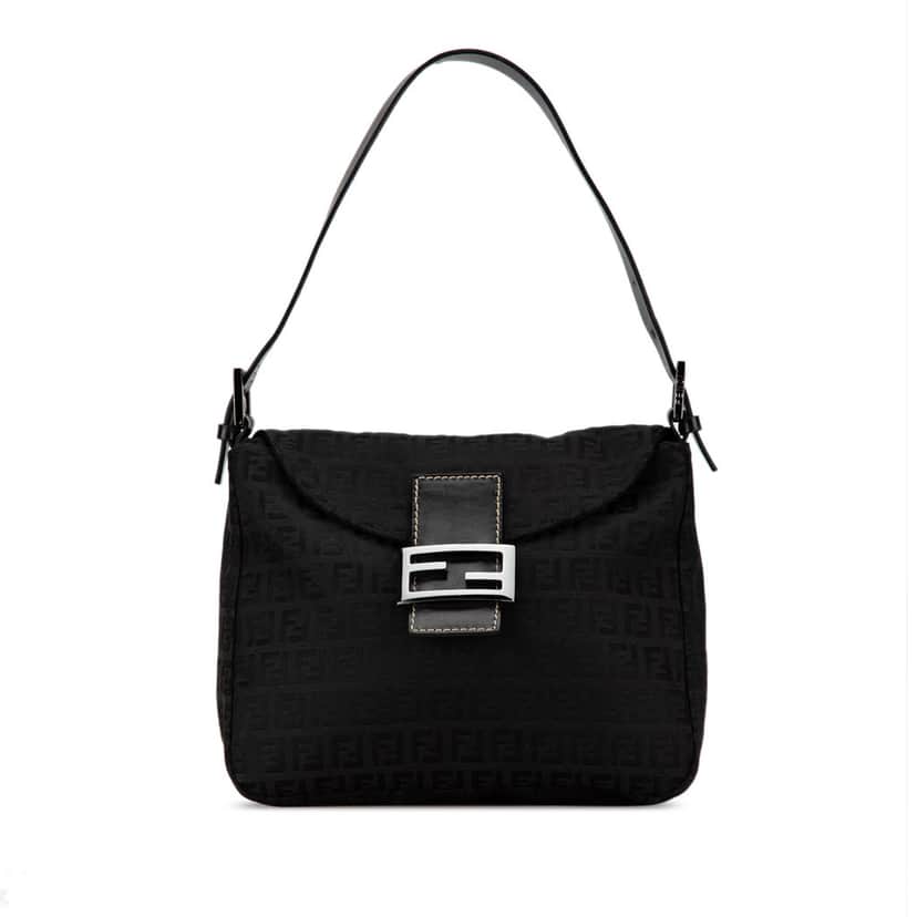 Fendi Zucchino Canvas Double Flap Mamma Black Canvas Good condition - Front View