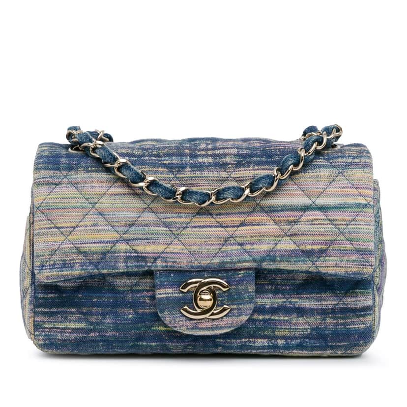 Chanel Mini Rectangular Multicolor Classic Denim Single Flap Blue Denim Good condition - Front View