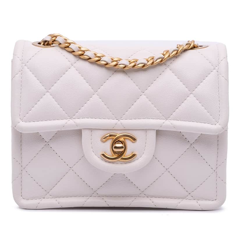Chanel Mini Quilted Caviar Sweet Classic Flap White Leather Good condition - Front View