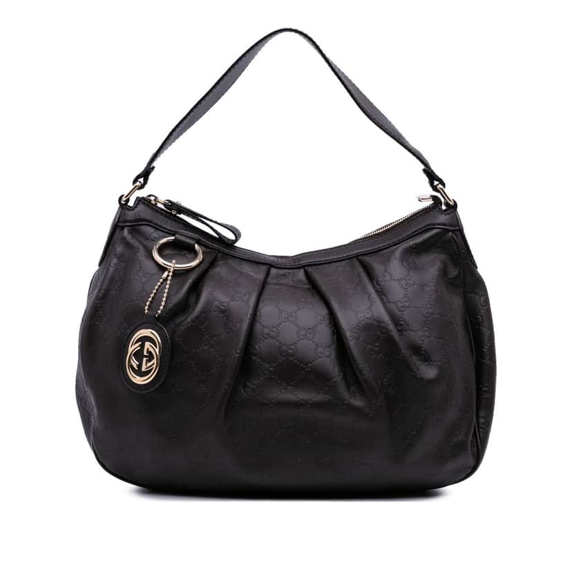Gucci Guccissima Sukey Shoulder Bag Black Leather Good condition - Front View