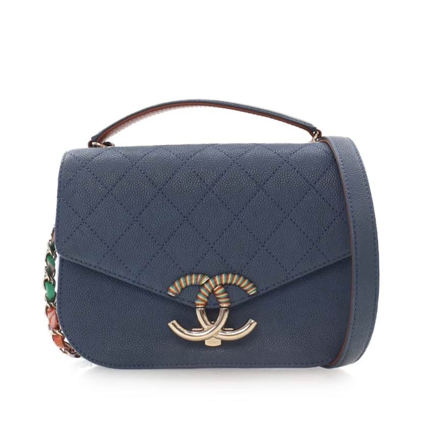 Chanel Small Caviar Paris Cuba Thread Around Flap Blue Leather Good condition - Front View