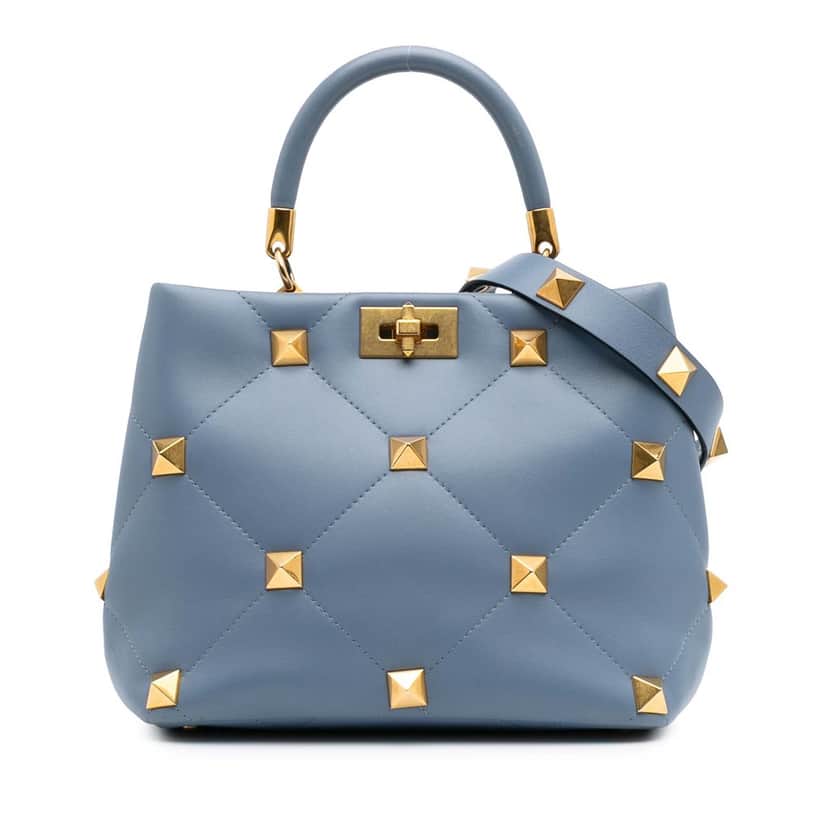 Valentino Nappa Roman Stud The Handle Bag Blue Leather Good condition - Front View