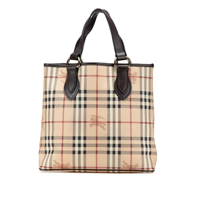 Burberry Haymarket Check Coated Canvas Tote Brown Canvas Good condition - Front View