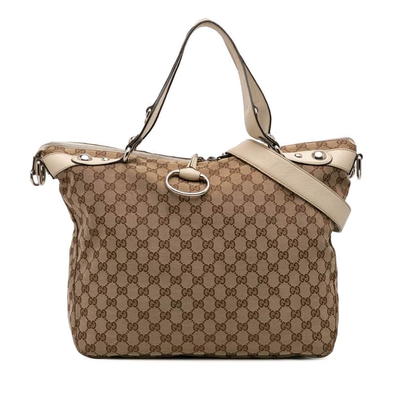 Gucci Large GG Canvas Icon Bit Satchel Brown Canvas Good condition - Front View
