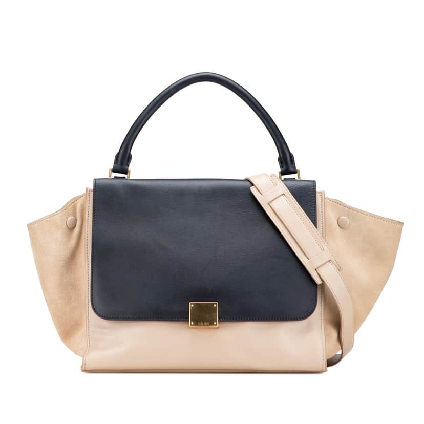 Celine Medium Bicolor Calfskin and Suede Trapeze Satchel Brown Leather Good condition - Front View