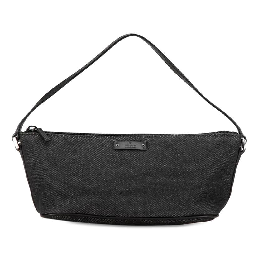 Gucci Denim Boat Shoulder Bag Black Denim Good condition - Front View