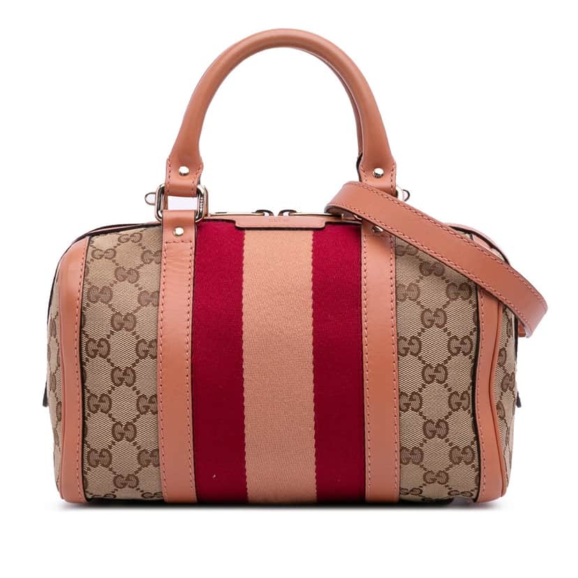 Gucci Small GG Canvas Web Joy Boston Bag Brown Canvas Good condition - Front View