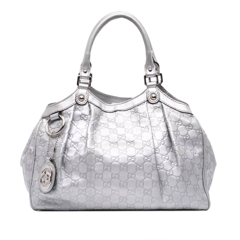 Gucci Medium Guccissima Sukey Tote Silver Leather Good condition - Front View