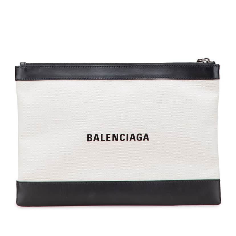Balenciaga M Canvas Navy Clip Clutch White Canvas Good condition - Front View