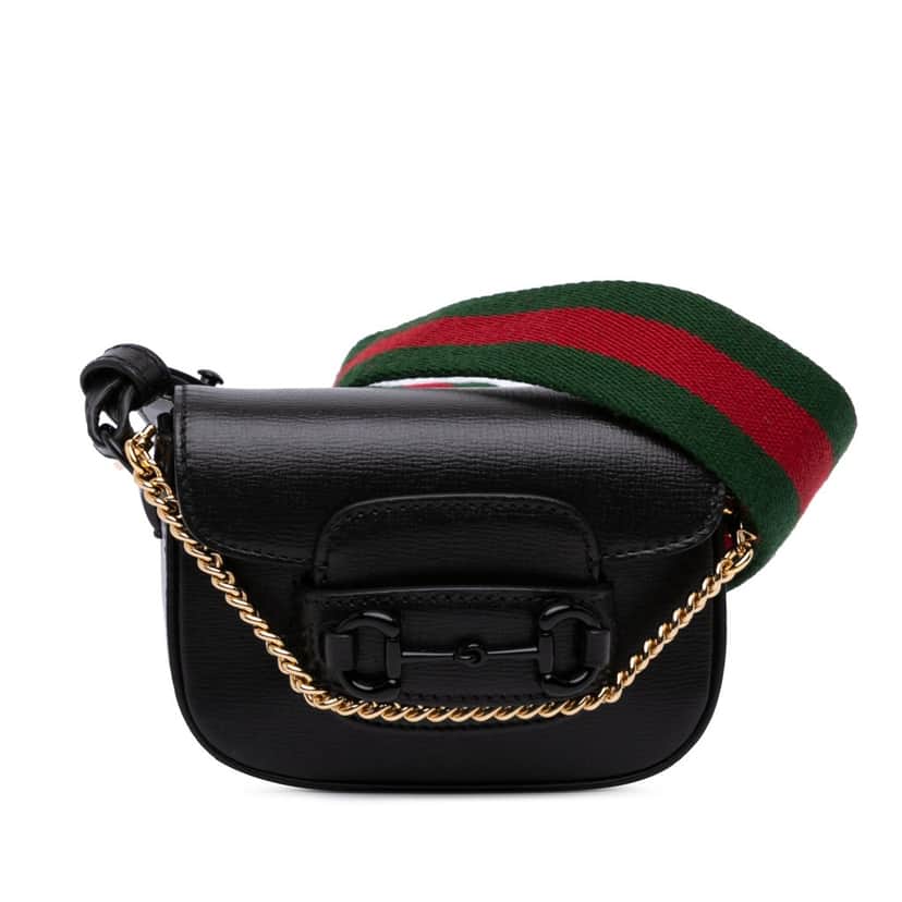 Gucci Mini Leather Horsebit 1955 Web Satchel Black Leather Good condition - Front View