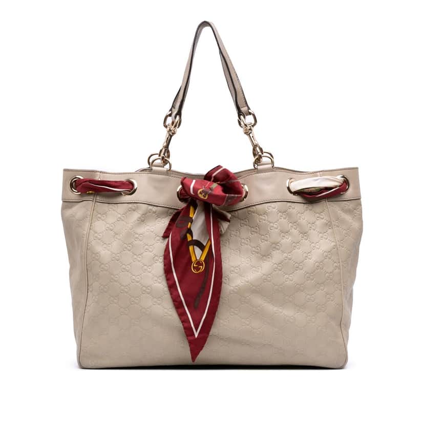 Gucci Large Guccissima Positano Scarf Tote White Leather Good condition - Front View