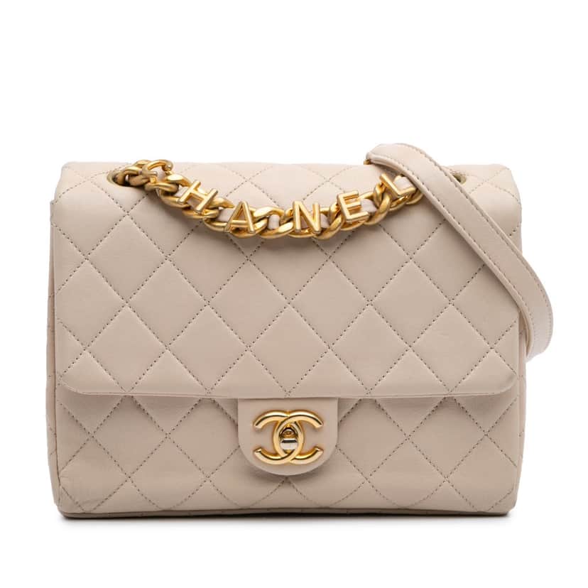 Chanel Quilted Lambskin Chaine Lettre Square Flap Brown Leather Good condition - Front View