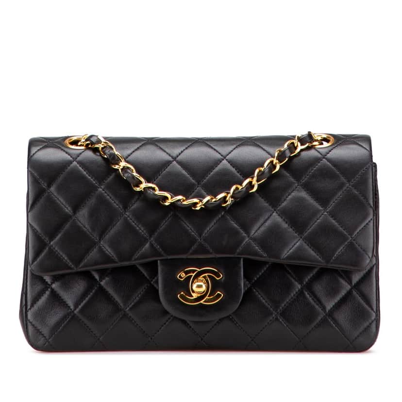Chanel Small Classic Lambskin Double Flap Black Leather Good condition - Front View