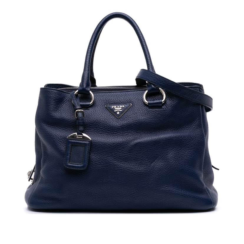 Prada Vitello Daino Zip Top Satchel Blue Leather Fair condition - Front View