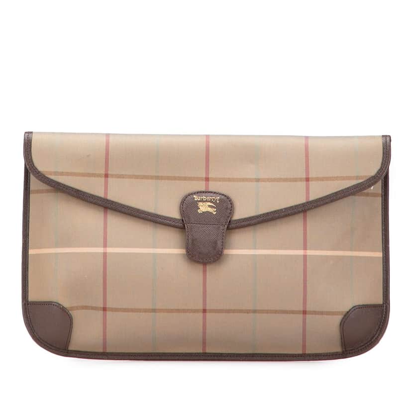 Burberry Vintage Check Canvas Clutch Brown Canvas Good condition - Front View