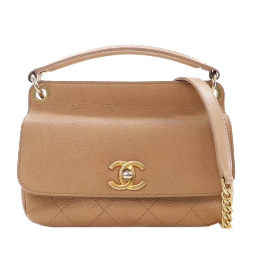 Chanel Small Stitched Caviar CC Lock Top Handle Flap Brown Leather Good condition - Front View