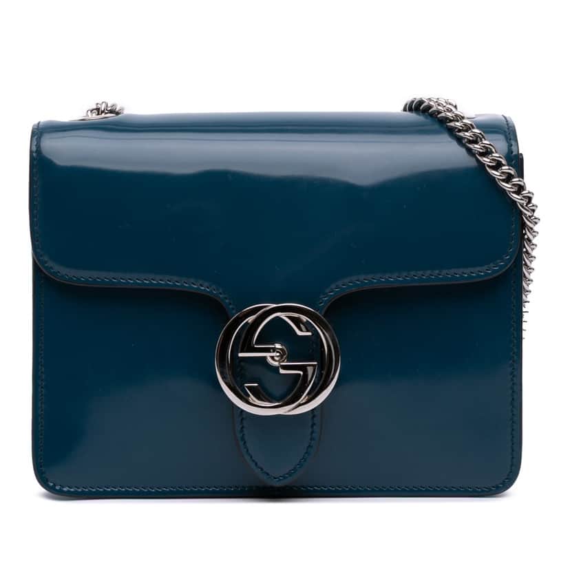 Gucci Small Polished Calfskin Interlocking G Dollar Crossbody Blue Leather Good condition - Front View