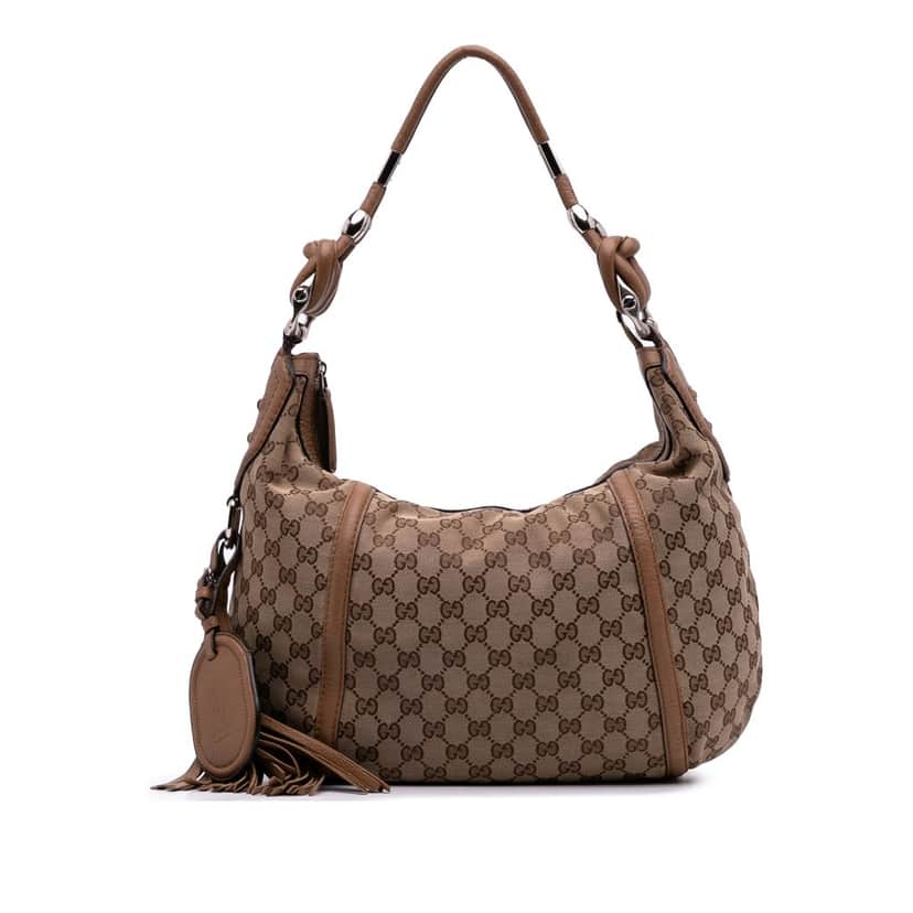 Gucci GG Canvas Techno Horsebit Hobo Brown Canvas Good condition - Front View