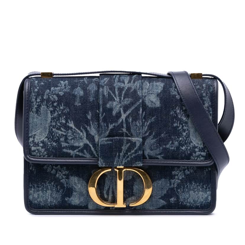 Dior Printed Denim Flowers 30 Montaigne Flap Blue Denim Good condition - Front View
