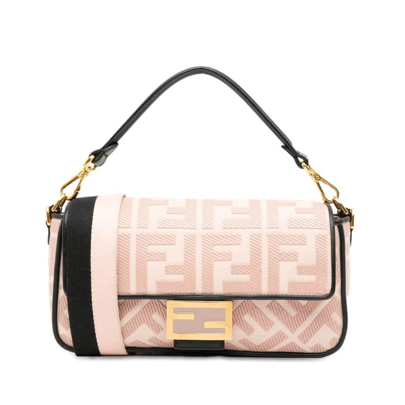 Fendi Zucca Embroidered Baguette Satchel Pink Canvas Good condition - Front View