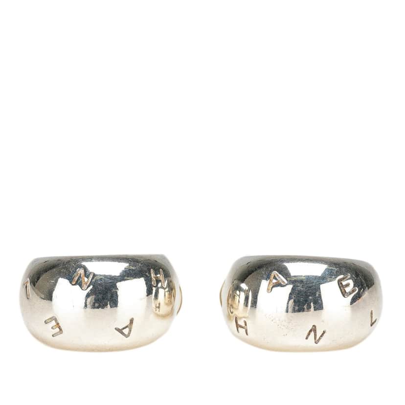 Chanel Sterling Silver Hoop Clip on Earrings Silver Silver Good condition - Front View