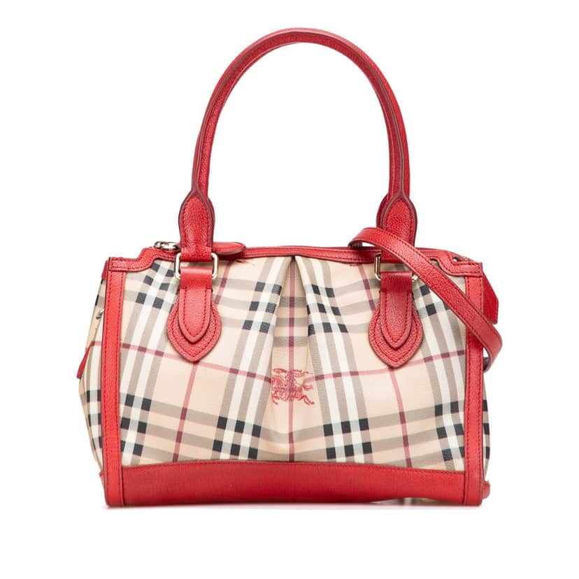 Burberry Haymarket Check Coated Canvas Satchel Brown Canvas Good condition - Front View