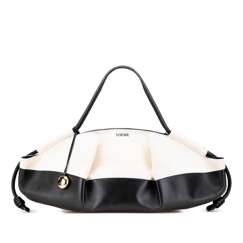 Loewe XL Shiny Calfskin and Canvas Paseo Satchel Black Leather Good condition - Front View