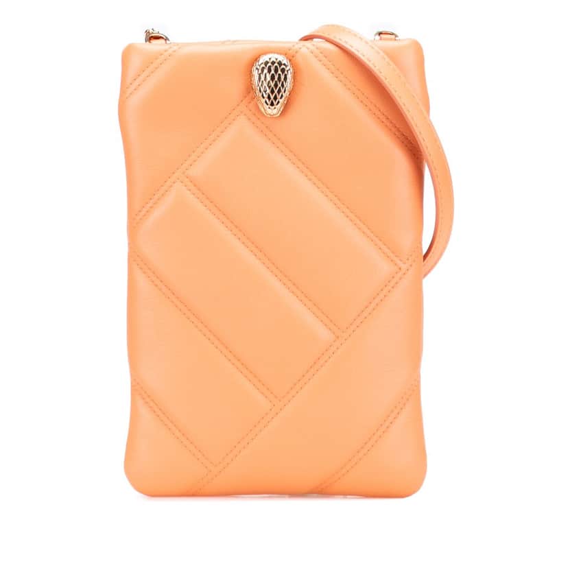 Bvlgari Leather Serpenti Cabochon Phone Case Crossbody Orange Leather Good condition - Front View