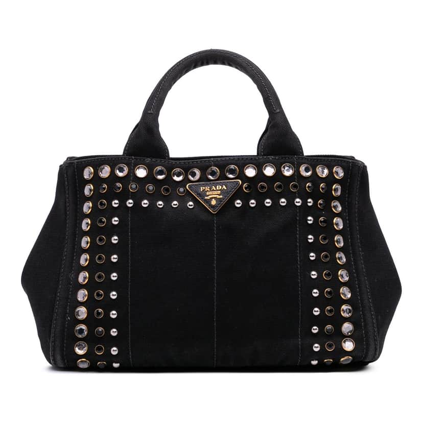Prada Small Canvas Canapa Bijoux Satchel Black Canvas Good condition - Front View