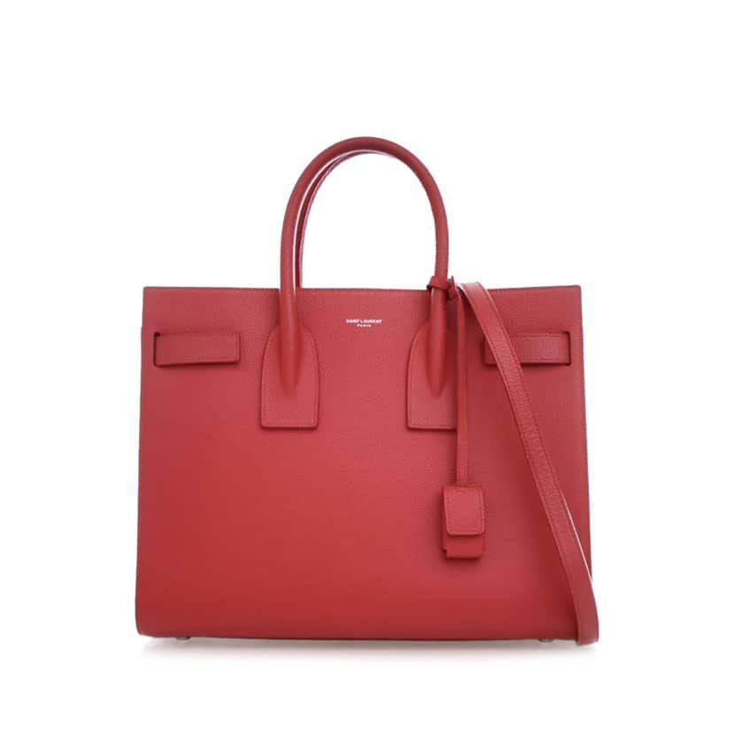 Saint Laurent Small Grained Calfskin Sac de Jour Satchel Red Leather Good condition - Front View