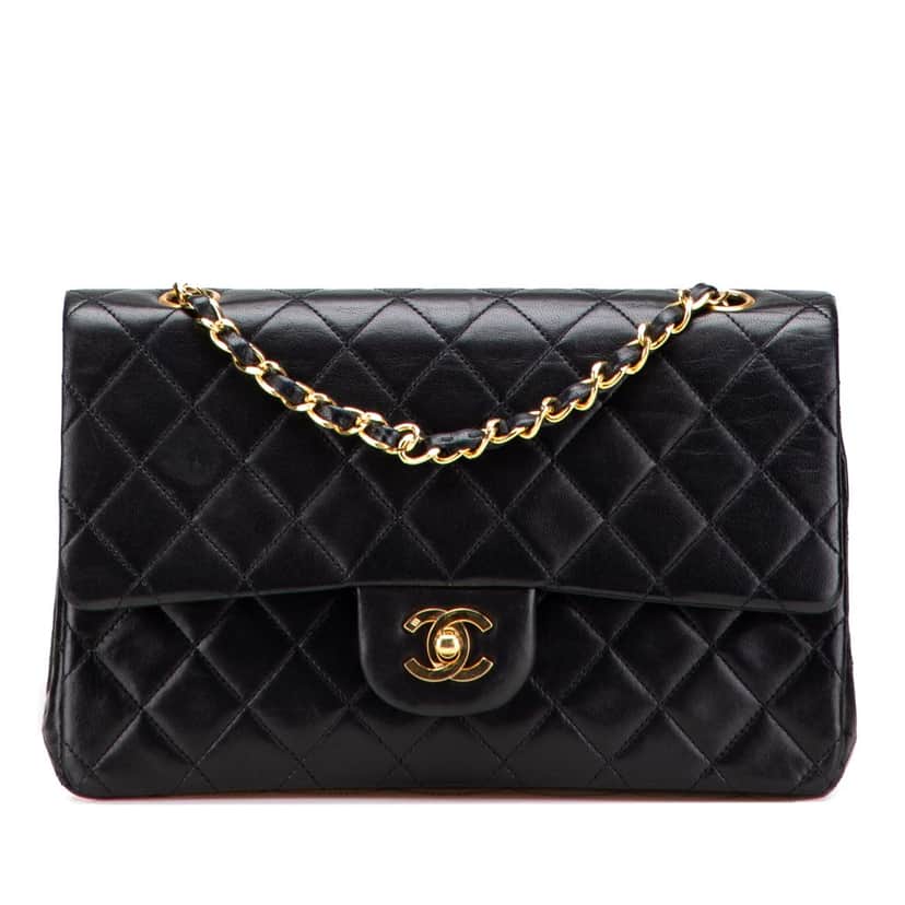 Chanel Medium Classic Lambskin Double Flap Black Leather Good condition - Front View