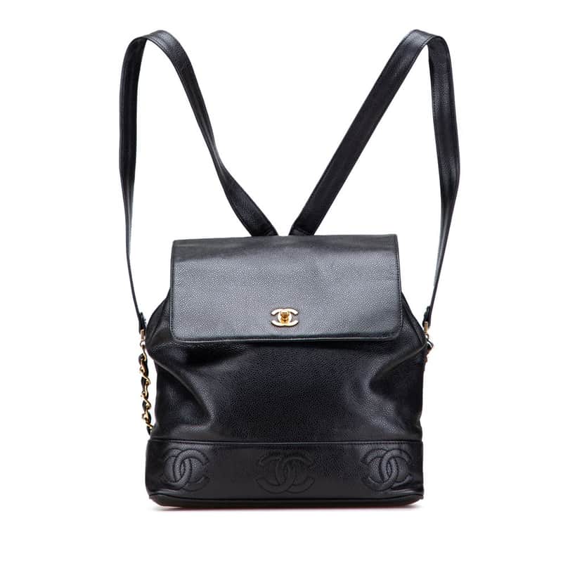 Chanel Caviar Triple CC Backpack Black Leather Good condition - Front View