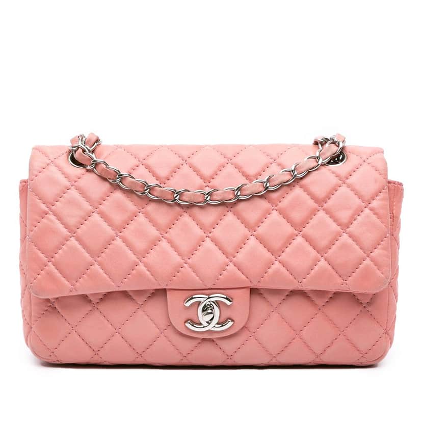 Chanel Medium Classic Lambskin Double Flap Pink Leather Good condition - Front View