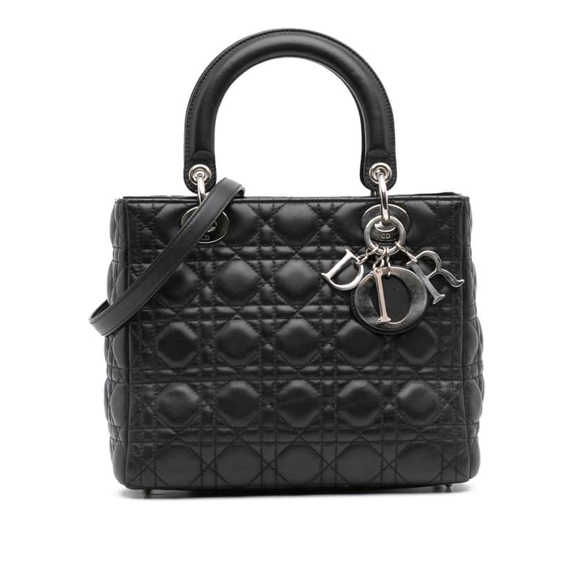 Dior Medium Lambskin Cannage Lady Dior Black Leather Fair condition - Front View