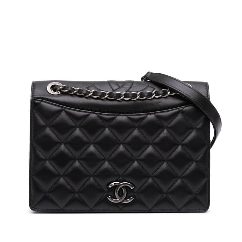 Chanel Medium Quilted Lambskin Ballerine Flap Black Leather Good condition - Front View