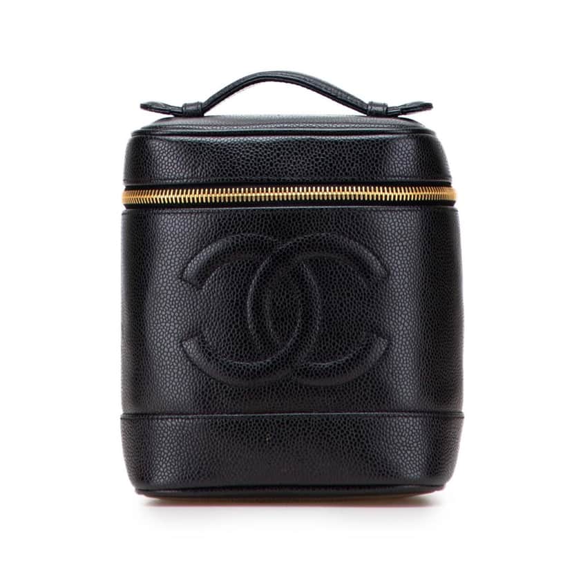 Chanel CC Caviar Vanity Case Black Leather Good condition - Front View