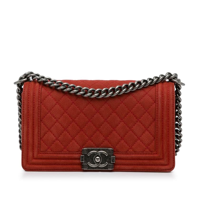 Chanel Old Medium Quilted Caviar Boy Flap Red Leather Good condition - Front View