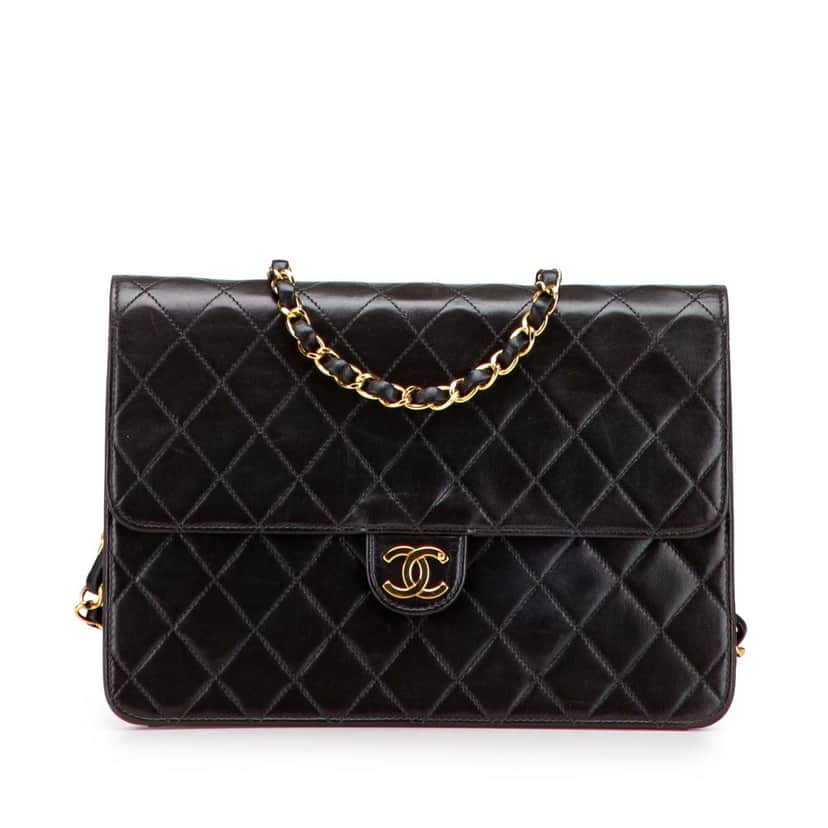 Chanel Medium CC Quilted Lambskin Half Single Flap Black Leather Good condition - Front View