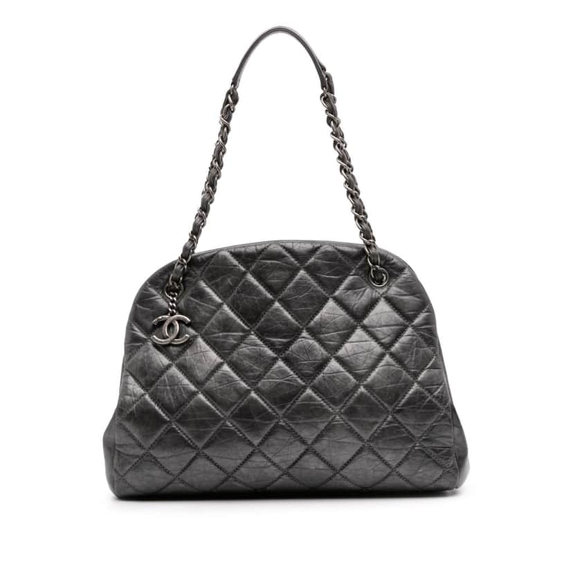 Chanel Large Aged Calfskin Just Mademoiselle Bowling Bag Grey Leather Good condition - Front View