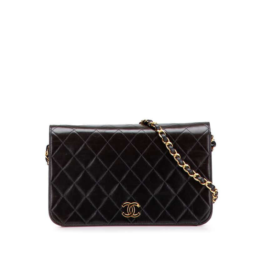 Chanel CC Quilted Lambskin Full Single Flap Black Leather Good condition - Front View