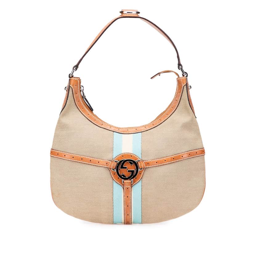 Gucci Canvas Web Reins Hobo Brown Canvas Good condition - Front View