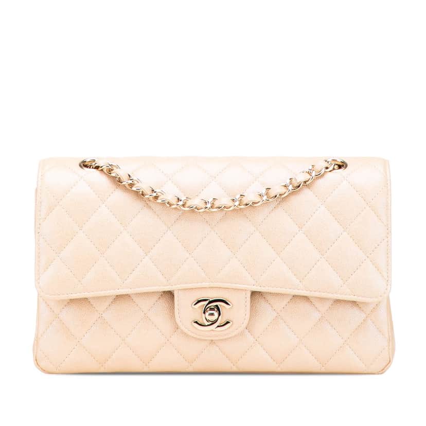 Chanel Medium Classic Iridescent Caviar Double Flap Brown Leather Very good condition - Front View