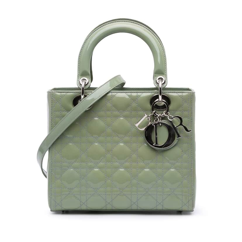 Dior Medium Patent Cannage Lady Dior Green Leather Good condition - Front View