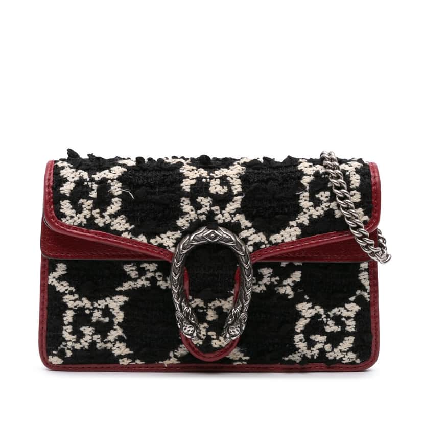 Gucci Super Mini GG Tweed Dionysus Crossbody Black Tweed Good condition - Front View
