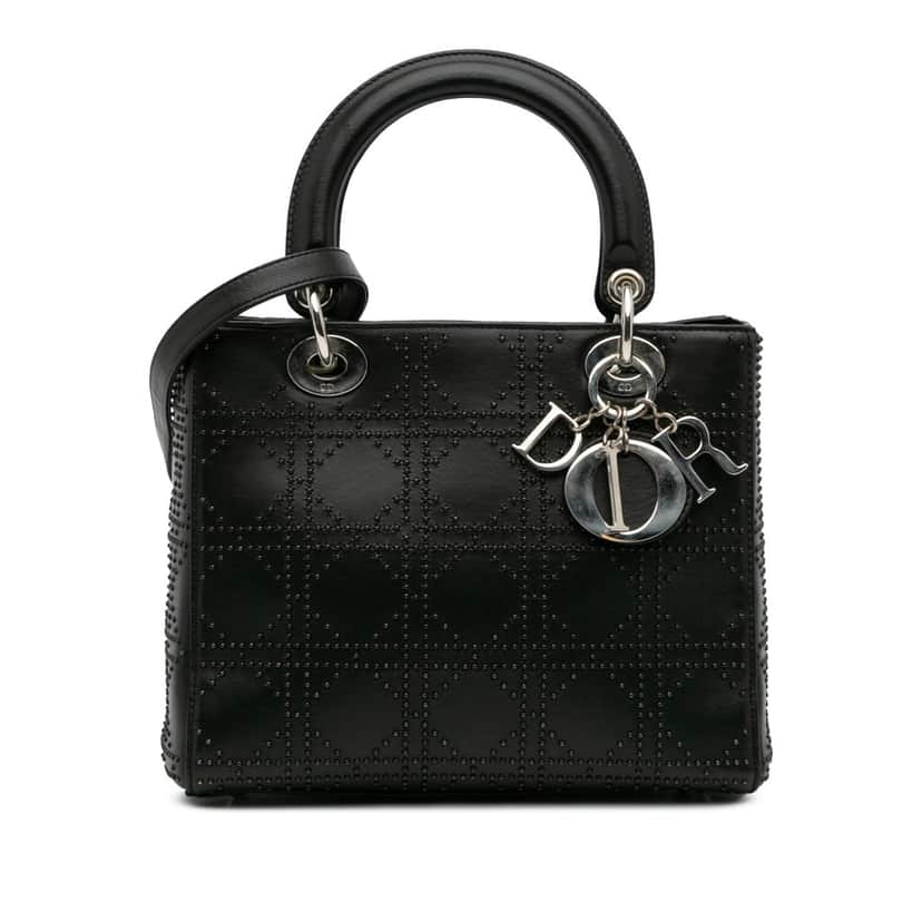 Dior Medium Calfskin Cannage Studded Lady Dior Black Leather Good condition - Front View